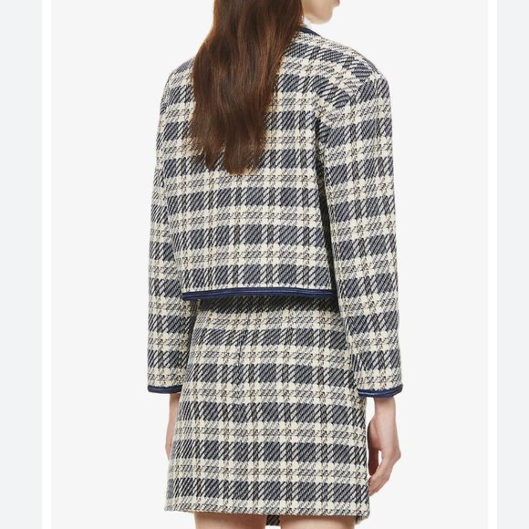 Sandro Blue/Yellow Tweed Cropped Jacket - Picture 3 of 4